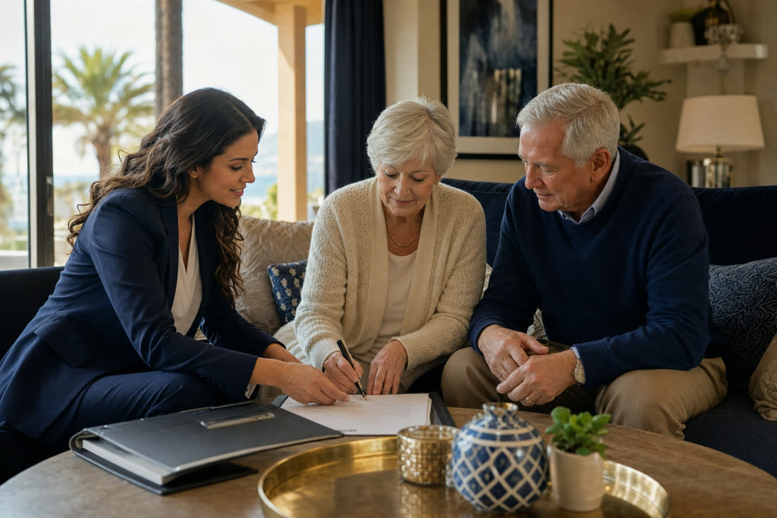 Notary meeting clients at home to notarize documents